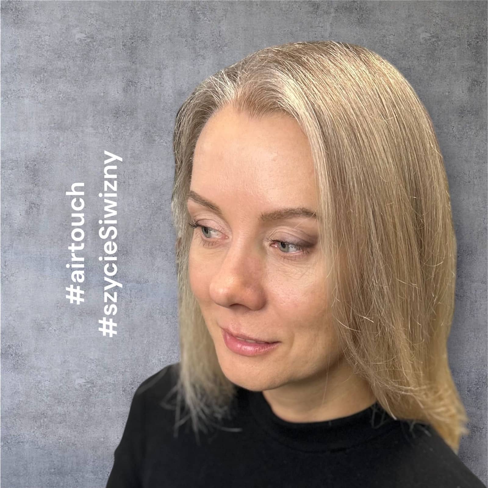 Blond z efektem szycia siwizny i airtouch